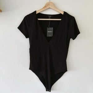 NWT Forever 21 black plunging neck bodysuit